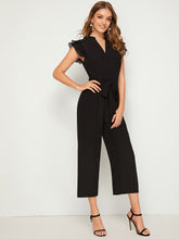 Load image into Gallery viewer, Layered Pleated Sleeve Belted Jumpsuit