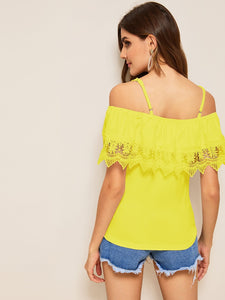 Cold Shoulder Guipure Lace Trim Top