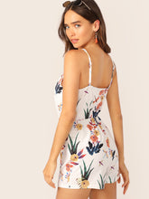 Load image into Gallery viewer, Elastic Waist Floral Print Halter Romper