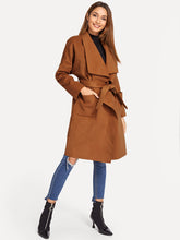 Load image into Gallery viewer, Drop Shoulder Drape Collar Wrap Coat