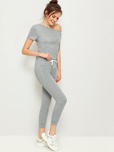 Asymmetric Neck Drawstring Knot Slim Fit Jumpsuit