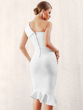 Load image into Gallery viewer, Adyce Zip Back One Shoulder Fishtail Hem Bodycon Dress