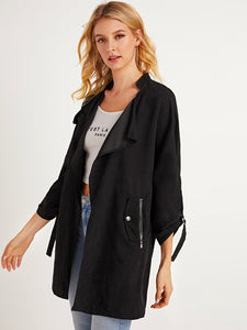 Zip Detail Waterfall Collar Trench Coat