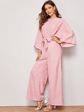 Load image into Gallery viewer, Striped Zip Back Belted Jumpsuit