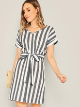 Load image into Gallery viewer, Block Striped Belt Dress