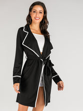 Load image into Gallery viewer, Contrast Trim Waterfall Collar Belted Coat