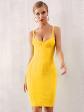 Load image into Gallery viewer, Adyce Neon Yellow Zip Back Bustier Bandage Dress