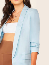 Load image into Gallery viewer, Open Front Ruched Sleeve Longline Blazer