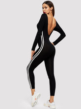 Load image into Gallery viewer, Striped Side Seam Backless Unitard Jumpsuit