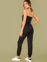 Load image into Gallery viewer, Button Front Drawstring Waist Halter Jumpsuit