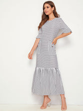 Load image into Gallery viewer, Striped Dual Pocket Ruffle Hem Dress