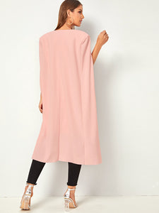 Solid Cloak Sleeve High-low Hem Blazer