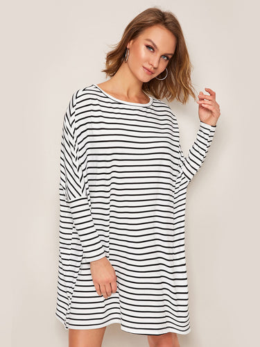 Batwing Sleeve Striped Oversized Dress