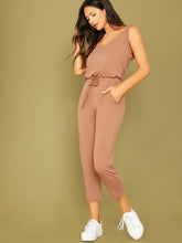 Load image into Gallery viewer, Raw Edge Drawstring Waist Sleeveless Jumpsuit