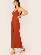 Load image into Gallery viewer, Crisscross Back Buttoned Front Wide Leg Jumpsuit