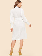 Load image into Gallery viewer, Bishop Sleeve Half Placket Belted Dress