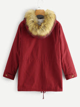 Load image into Gallery viewer, Faux Fur Trim Hooded Drawstring Parka