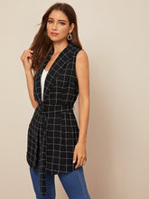 Load image into Gallery viewer, Plaid Shawl Collar Belted Vest Blazer