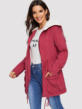 Load image into Gallery viewer, Fleece Lined Pocket Front Drawstring Parka Coat