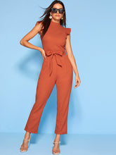 Load image into Gallery viewer, Frill Belted Zip Back Jumpsuit