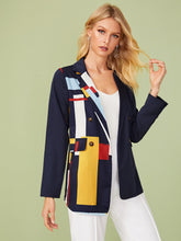 Load image into Gallery viewer, Color-block Notched Neck Belted Blazer