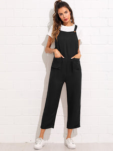 Pocket Front Rolled Up Hem Utility Overalls