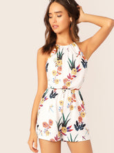 Load image into Gallery viewer, Elastic Waist Floral Print Halter Romper