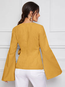 Bell Split Sleeve Surplice Neck Knot Blazer