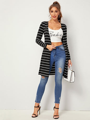 Striped Open Front Cardigan