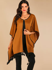 Tassel Trim Contrast Binding Cape Coat