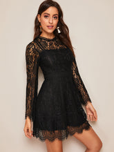 Load image into Gallery viewer, Trumpet Sleeve Floral Lace Overlay Dress