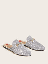 Load image into Gallery viewer, Metal Decor Glitter Flat Mules