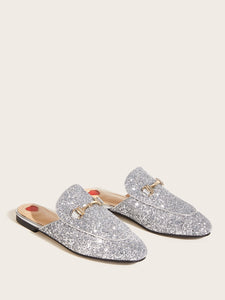 Metal Decor Glitter Flat Mules