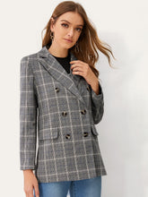 Load image into Gallery viewer, Notch Collar Double Breasted Plaid Blazer