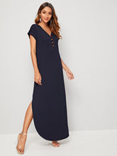 Load image into Gallery viewer, Buttoned Front Curved Hem Tee Dress