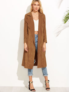 Brown Suede Self Tie Duster Coat