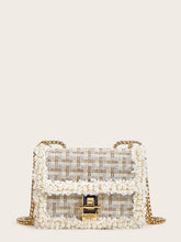 Load image into Gallery viewer, Faux Pearl Decor Tweed Chain Bag