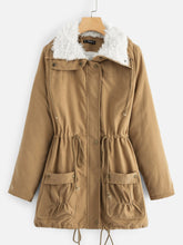 Load image into Gallery viewer, Fleece Lined Pocket Front Drawstring Parka Coat