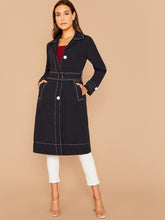 Load image into Gallery viewer, Notch Collar Contrast Stitch Belted Coat