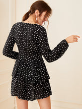 Load image into Gallery viewer, Polka-dot Print Layered Ruffle Belted Romper