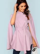 Load image into Gallery viewer, Button Front Self Belted Cape Coat