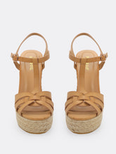 Load image into Gallery viewer, Overlap Band Ankle Strap Jute Trim Platform Wedges