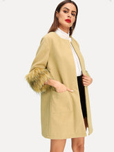 Load image into Gallery viewer, Faux Fur Cuff Pocket Front Coat