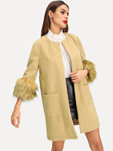 Load image into Gallery viewer, Faux Fur Cuff Pocket Front Coat