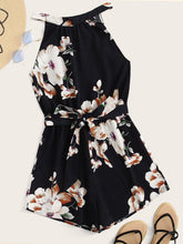 Load image into Gallery viewer, Floral Print Tie Back Halter Romper With Belt