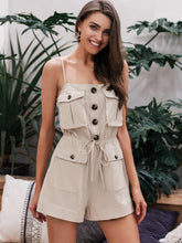 Load image into Gallery viewer, Simplee Button Front Drawstring Waist Utility Cami Romper