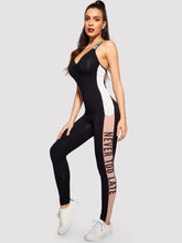 Load image into Gallery viewer, Color-block Lettering Strap Tank Jumpsuit