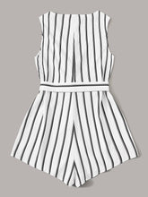 Load image into Gallery viewer, Buttoned Front Belted Striped Romper