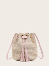 Load image into Gallery viewer, Tassel Decor Woven Bag With Drawstring