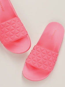 Quilted Fabric Wide Band Slide Sandals